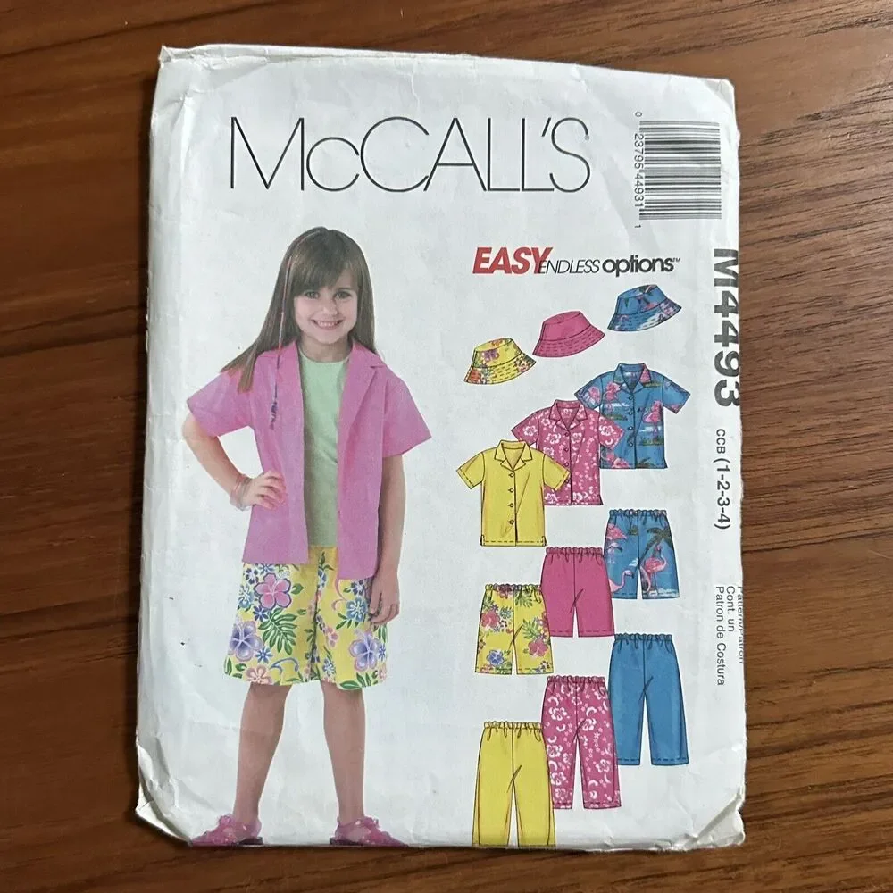 NEW McCalls Pattern M4493 Girls Shirt Shorts Pants, Easy Toddler Sz 1-4